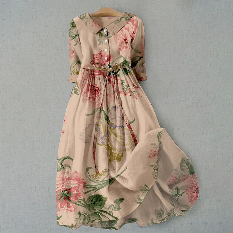 Vintage Blumenmuster Maxikleid mit Kordelzug für Damen