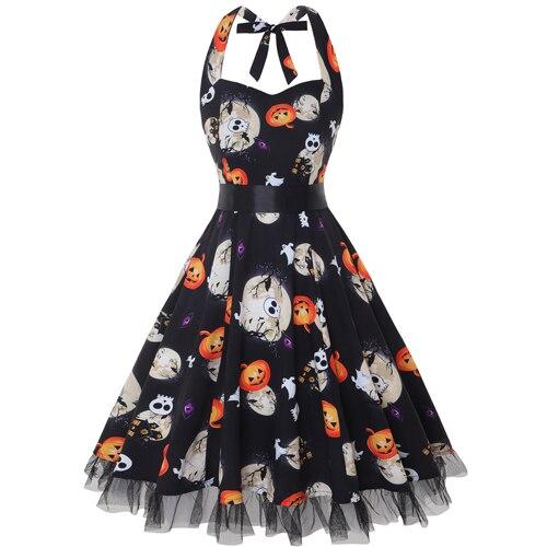 Damen Halloween-Kleid mit Print Halterneck | Midi