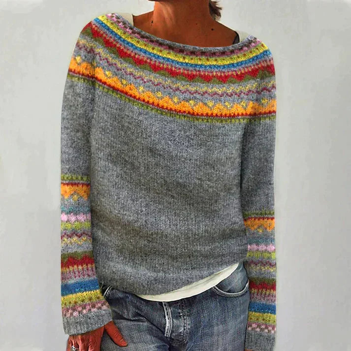 Pullover Retro Damen Rundhals | Gemustert & Lässig
