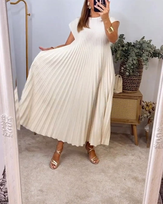 Damen Sommer Kurzen Ärmeln Maxikleid mit Falten