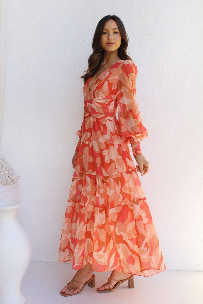 Damen Sommer-Wickelkleid mit V-Ausschnitt und langen Ärmeln