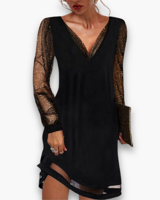 Damen Elegantes Abendkleid Mit Durchsichtigen Ärmeln