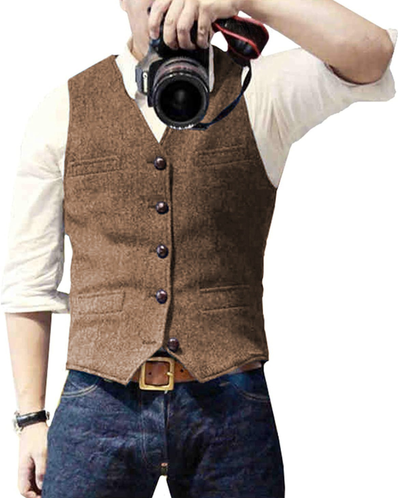 Herren Trachtenhemd | Geknöpftes Einreiher Casual Vest