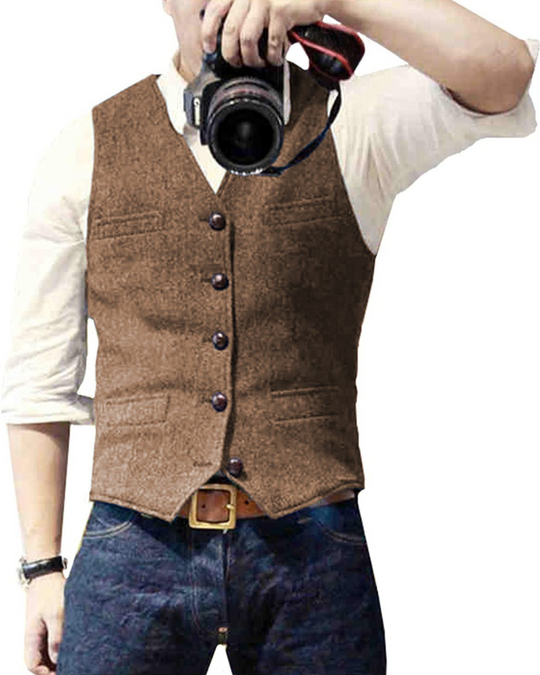 Herren Trachtenhemd | Geknöpftes Einreiher Casual Vest