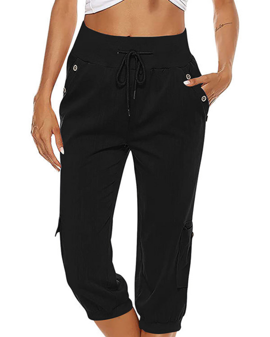Damen Caprihose mit Komfortbund | Leichte Freizeit Cargohose