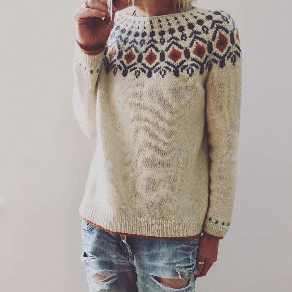 Norweger Grobstrickpullover Damen | Langarm Mit Geometrischem Muster