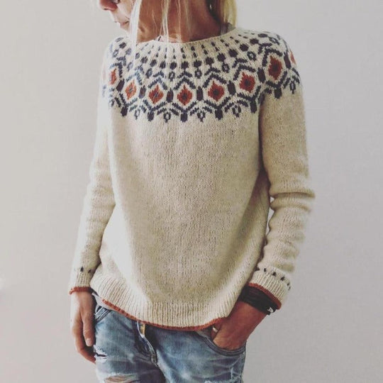 Norweger Grobstrickpullover Damen | Langarm Mit Geometrischem Muster