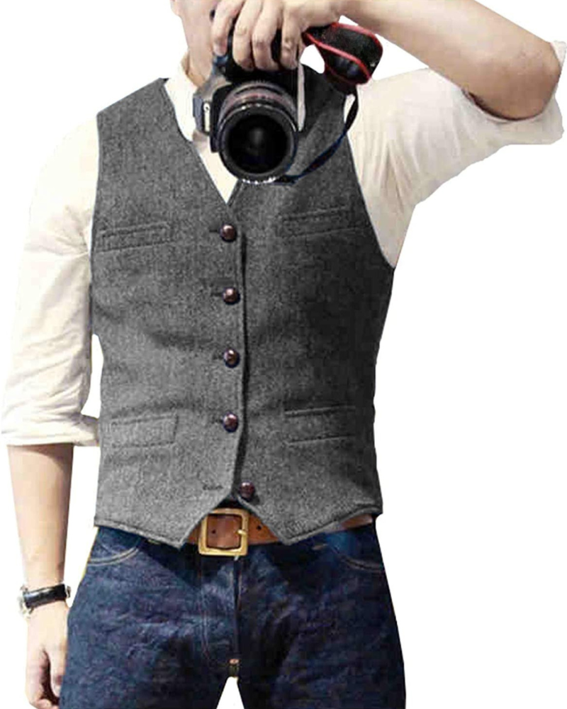 Herren Trachtenhemd | Geknöpftes Einreiher Casual Vest