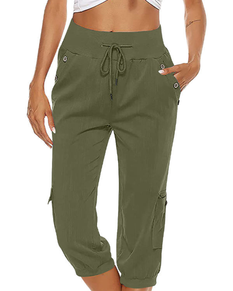 Damen Caprihose mit Komfortbund | Leichte Freizeit Cargohose