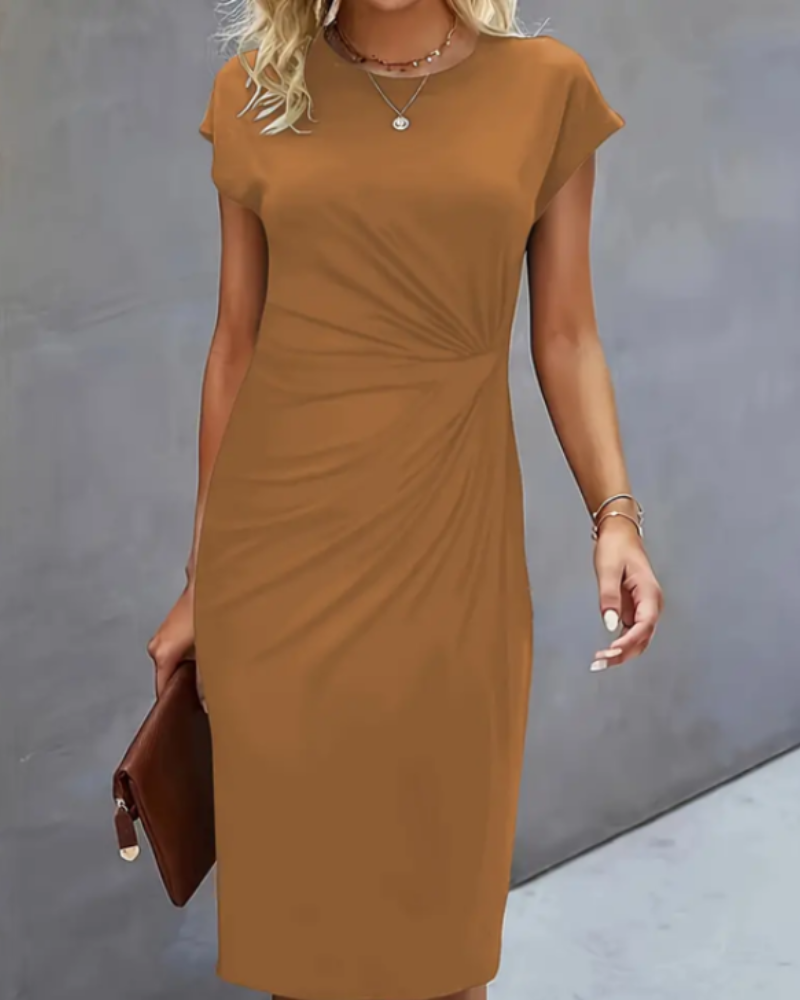 Damen Etuikleid Elegant | Kleid mit Raffungen und Rundhals