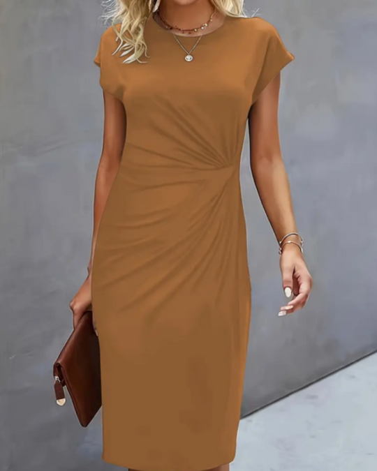 Damen Etuikleid Elegant | Kleid mit Raffungen und Rundhals