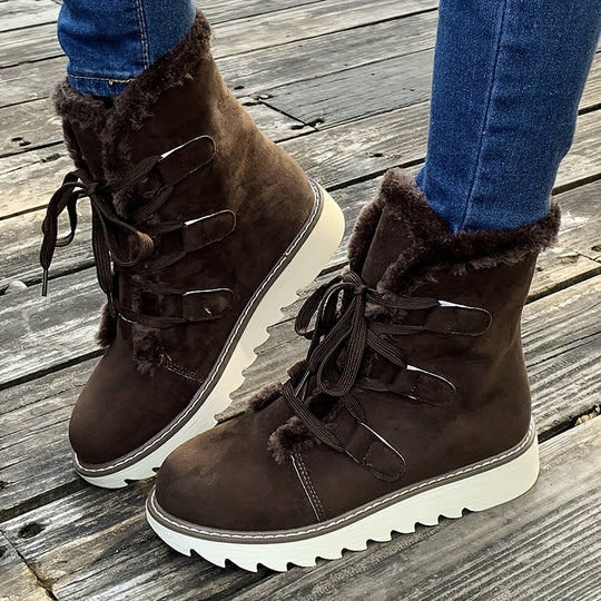 Winterschuhe Damen| Schnürung Mit Runder Kappe Und Plateau Stiefel
