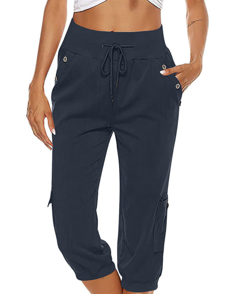 Damen Caprihose mit Komfortbund | Leichte Freizeit Cargohose