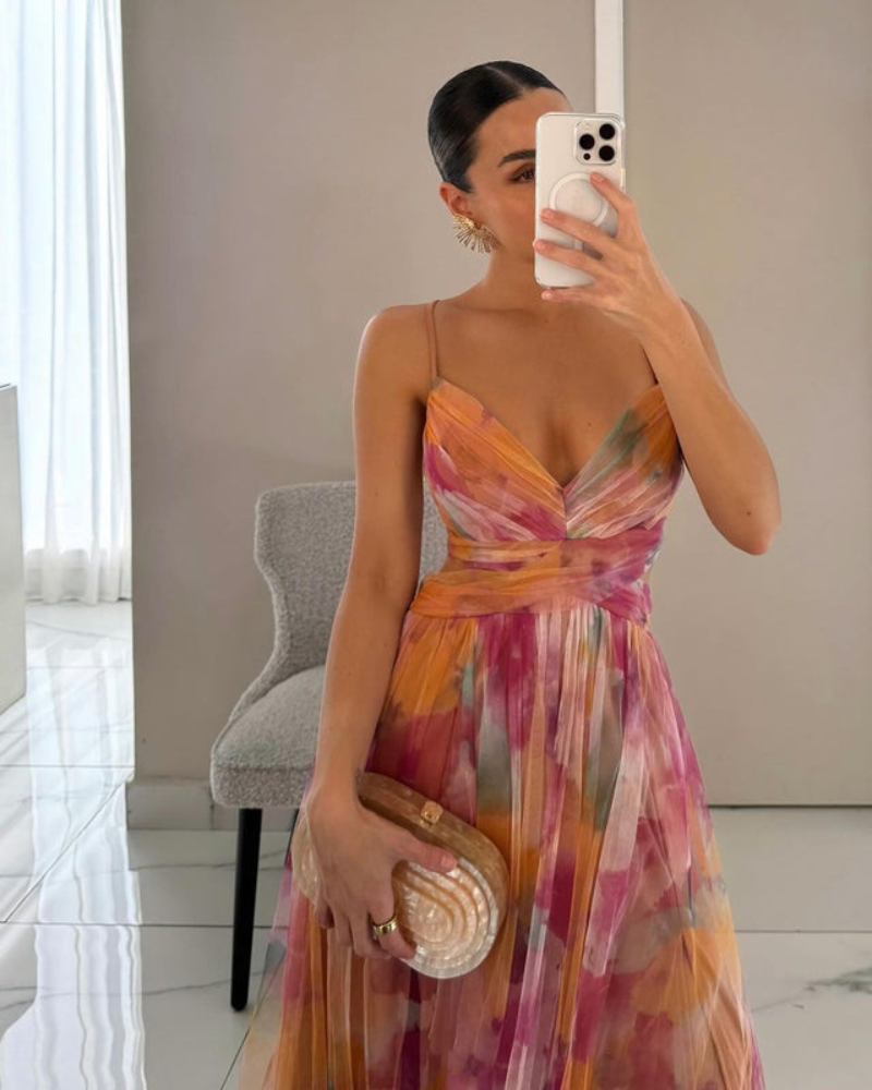 Damen Elegantes Maxikleid | Festlich V-Ausschnitt für Hochzeitsgäste