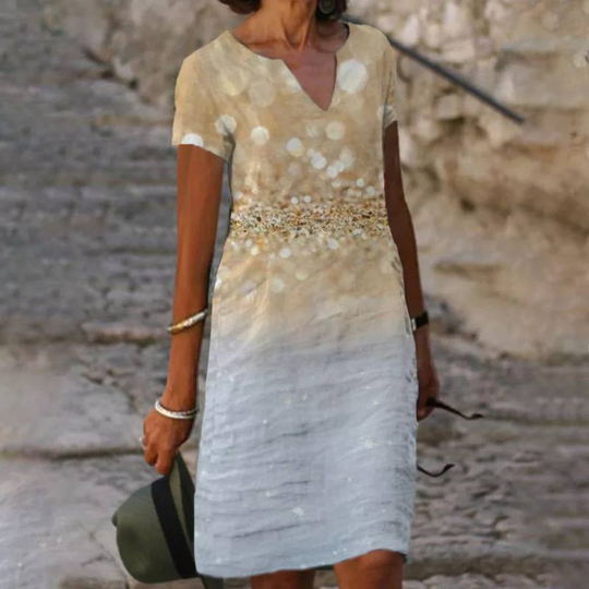 Damen Sommerkleid Midi | Freizeitkleid mit Blumenmuster und V-Ausschnitt