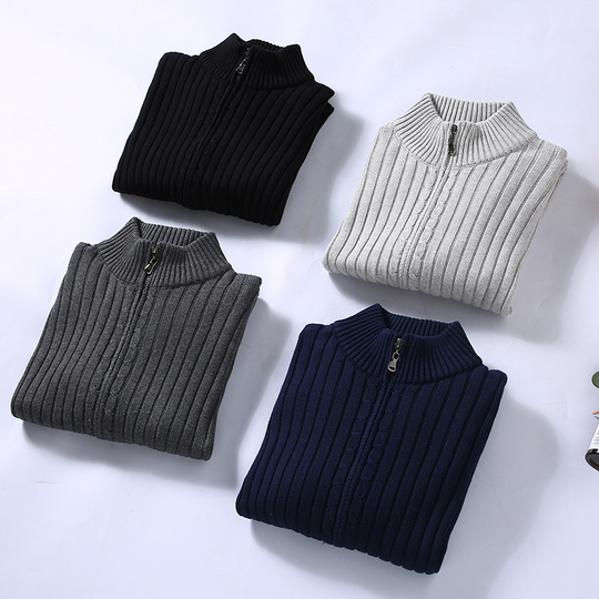 Strickjacke Für Herren Mit Stehkragen | Zeitlos Geripptes Modell