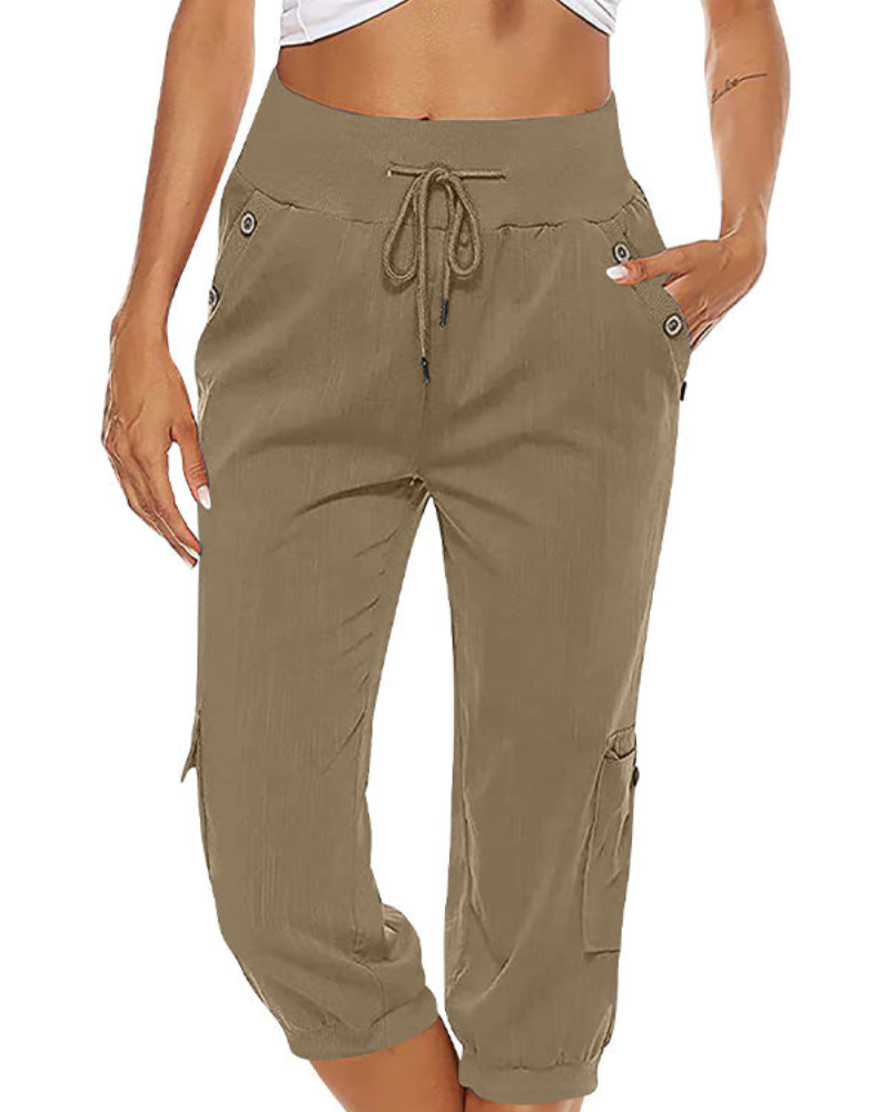 Damen Caprihose mit Komfortbund | Leichte Freizeit Cargohose