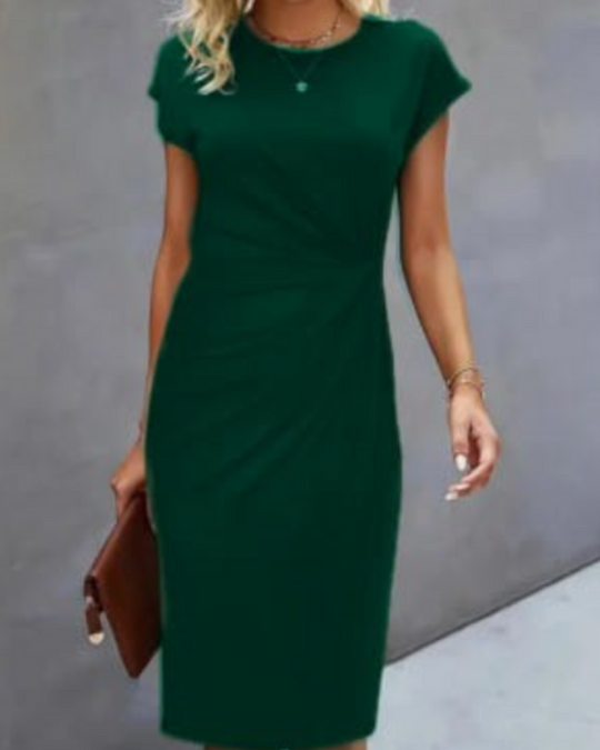 Damen Etuikleid Elegant | Kleid mit Raffungen und Rundhals
