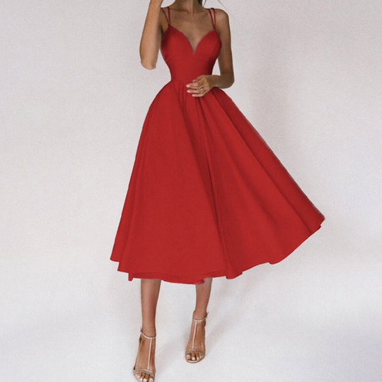 Damen Rückenfrei Partykleid | Schwingendes Kleid mit Taillierter Passform und V-Ausschnitt
