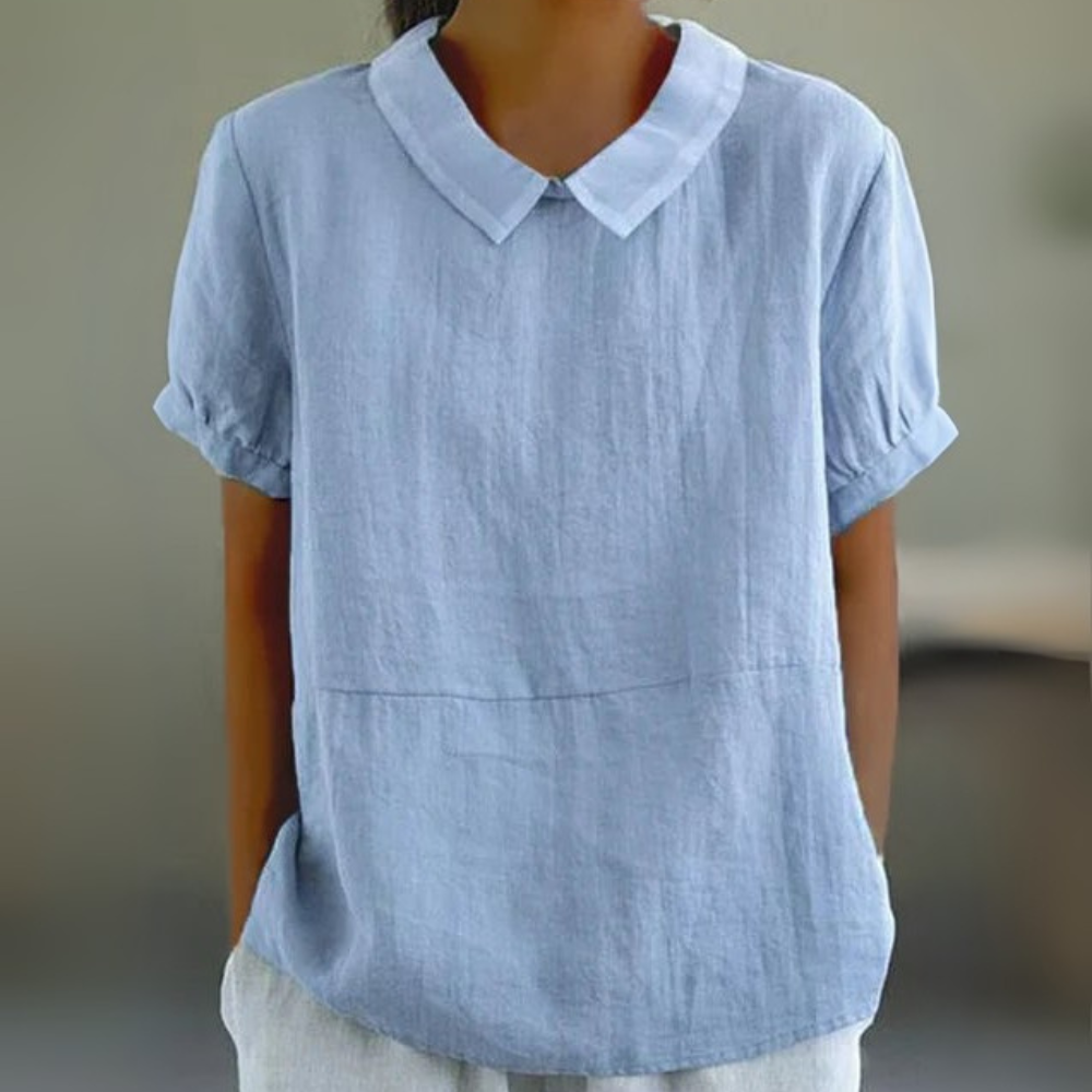 Damen Luftige Bluse mit Bubikragen | Kurzarm