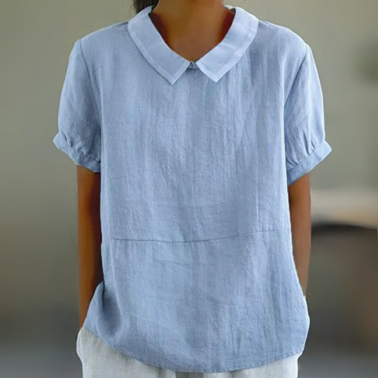 Damen Luftige Bluse mit Bubikragen | Kurzarm