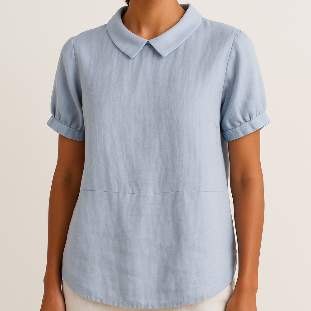 Damen Luftige Bluse mit Bubikragen | Kurzarm