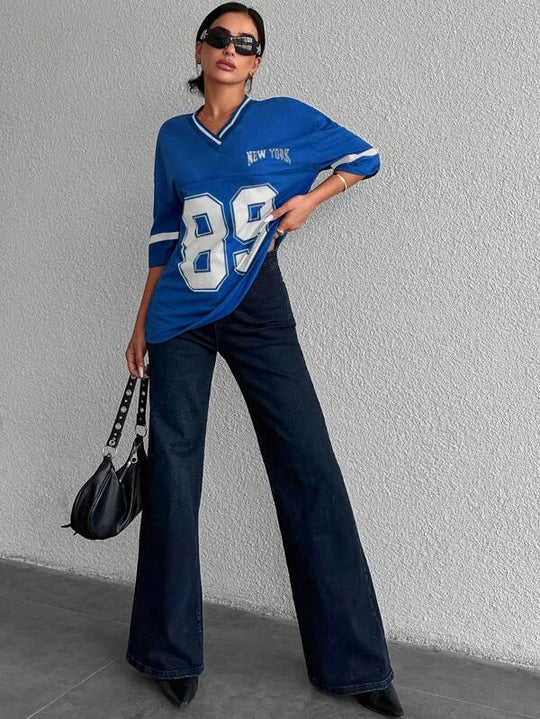 Oversized-Sport-V-Ausschnitt T-Shirt für Damen