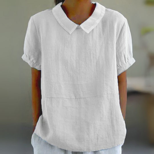 Damen Luftige Bluse mit Bubikragen | Kurzarm
