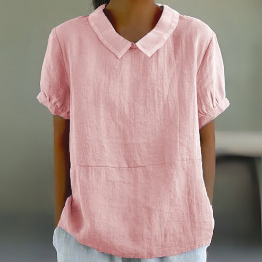Damen Luftige Bluse mit Bubikragen | Kurzarm