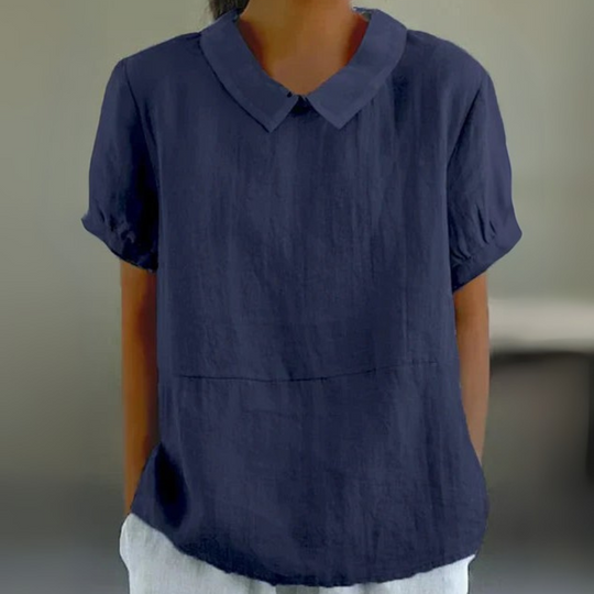 Damen Luftige Bluse mit Bubikragen | Kurzarm
