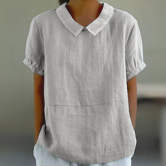 Damen Luftige Bluse mit Bubikragen | Kurzarm