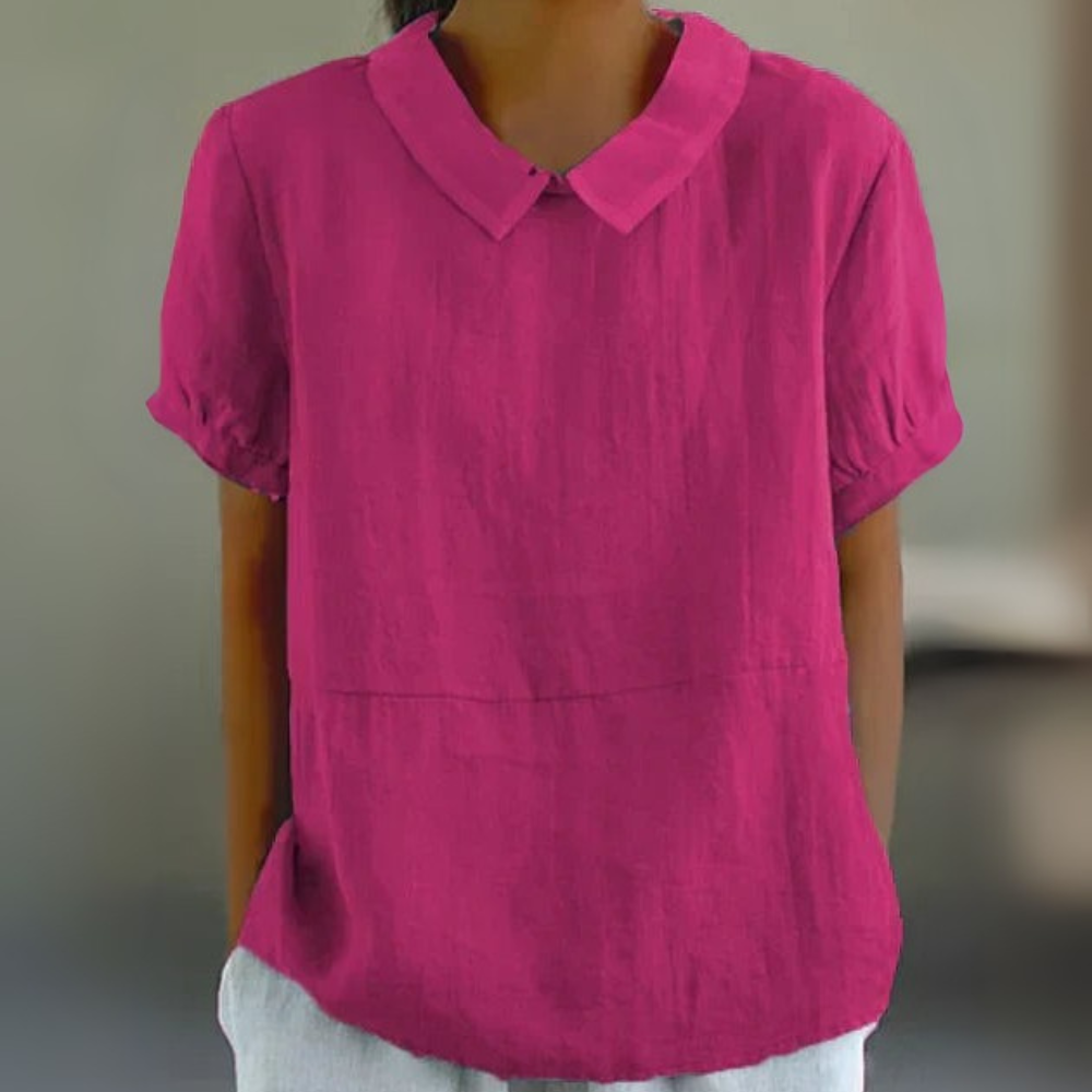 Damen Luftige Bluse mit Bubikragen | Kurzarm