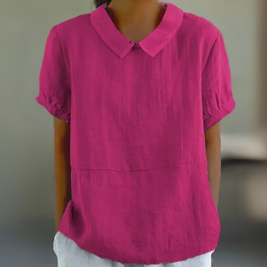 Damen Luftige Bluse mit Bubikragen | Kurzarm