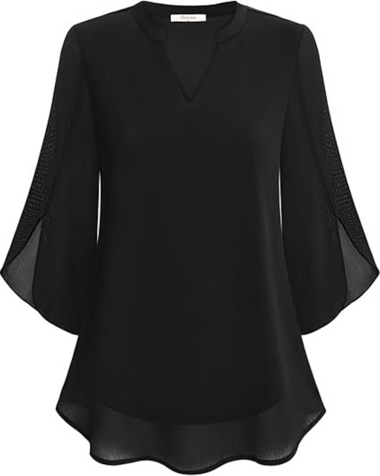 Damen Bluse Elegant | Lockere Tunika mit 3/4-Ärmeln und V-Ausschnitt