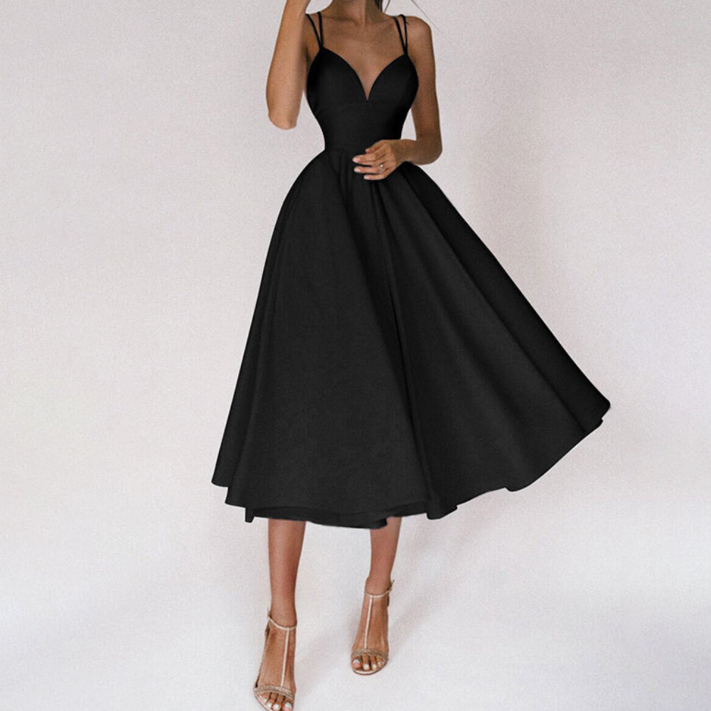 Damen Rückenfrei Partykleid | Schwingendes Kleid mit Taillierter Passform und V-Ausschnitt