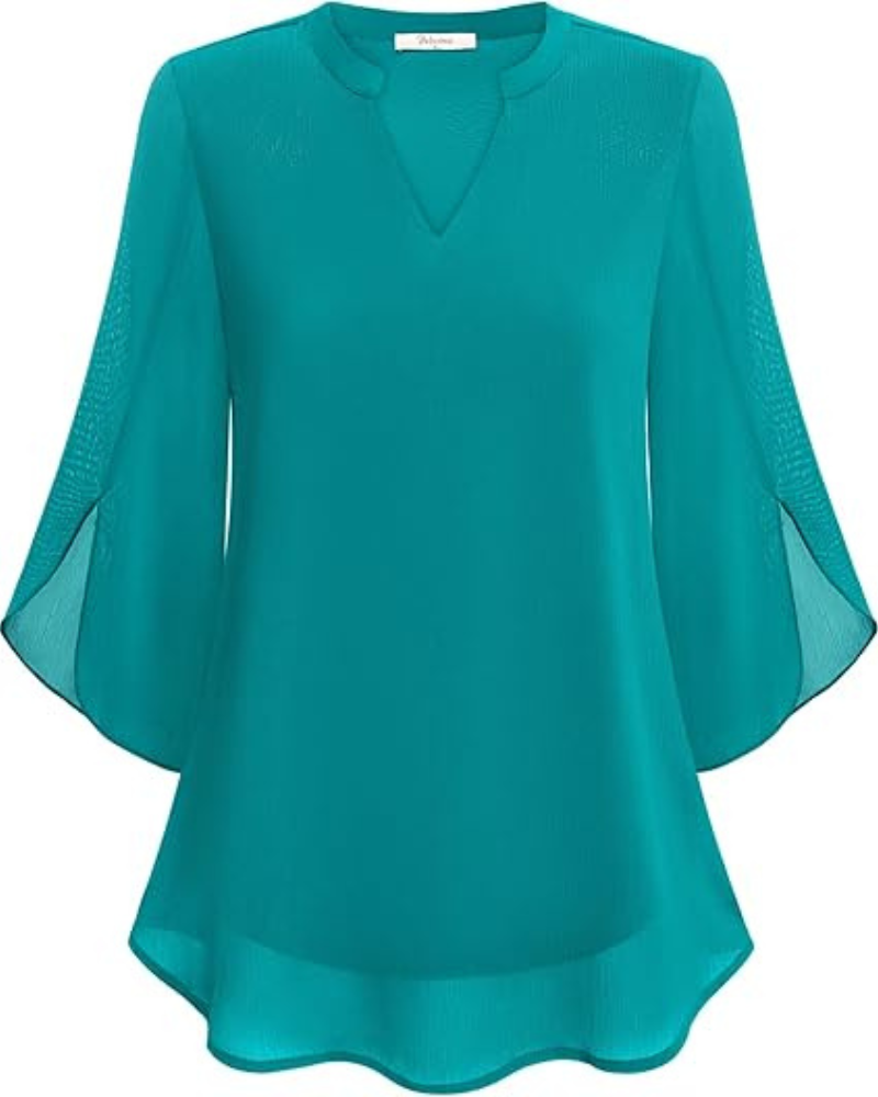 Damen Bluse Elegant | Lockere Tunika mit 3/4-Ärmeln und V-Ausschnitt