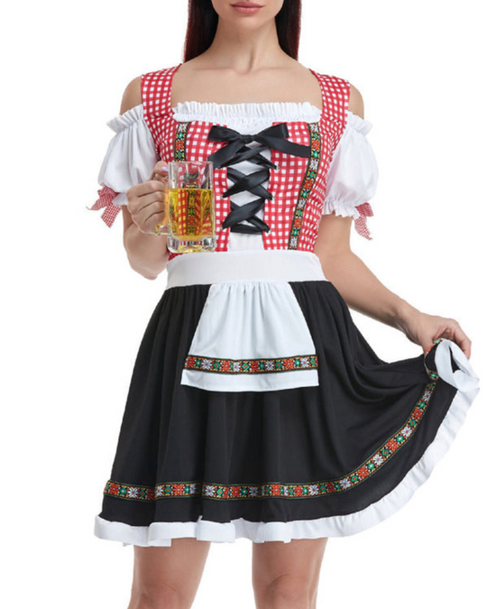 Damen Festliches Kariertes Dirndl Kleid | Mini
