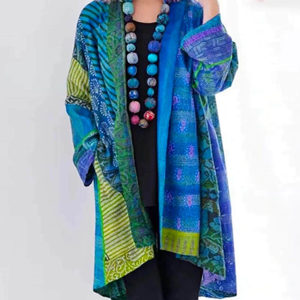 Damen Strickjacke Mehrfarbig Vintage | Lang Offen Geschnitten