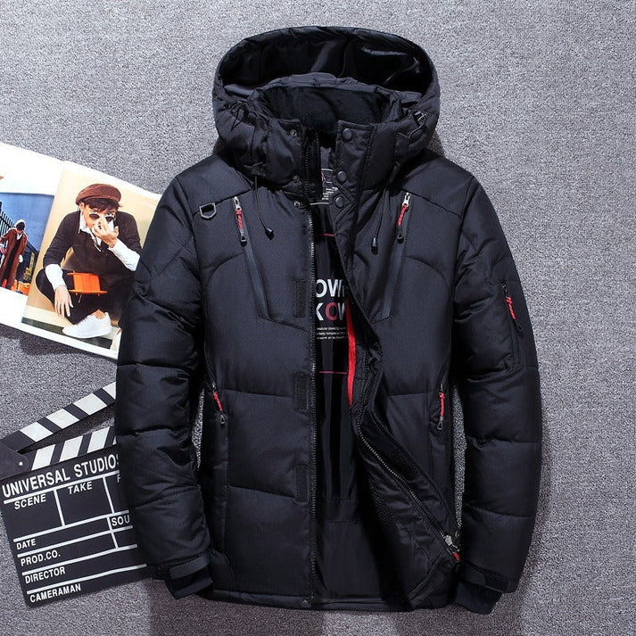 Herren-Winter-Daunenjacke | Mit Kapuze und mehreren Reißverschlusstaschen