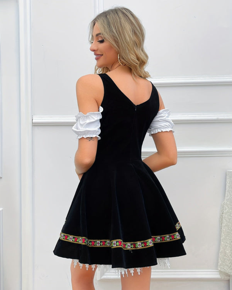 Damen Elegantes Schulterfreies Dirndl Kleid | Oktoberfest Trachtenkleid
