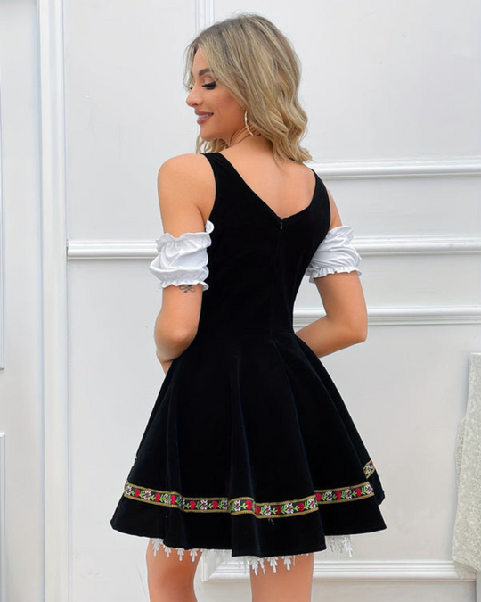 Damen Elegantes Schulterfreies Dirndl Kleid | Oktoberfest Trachtenkleid