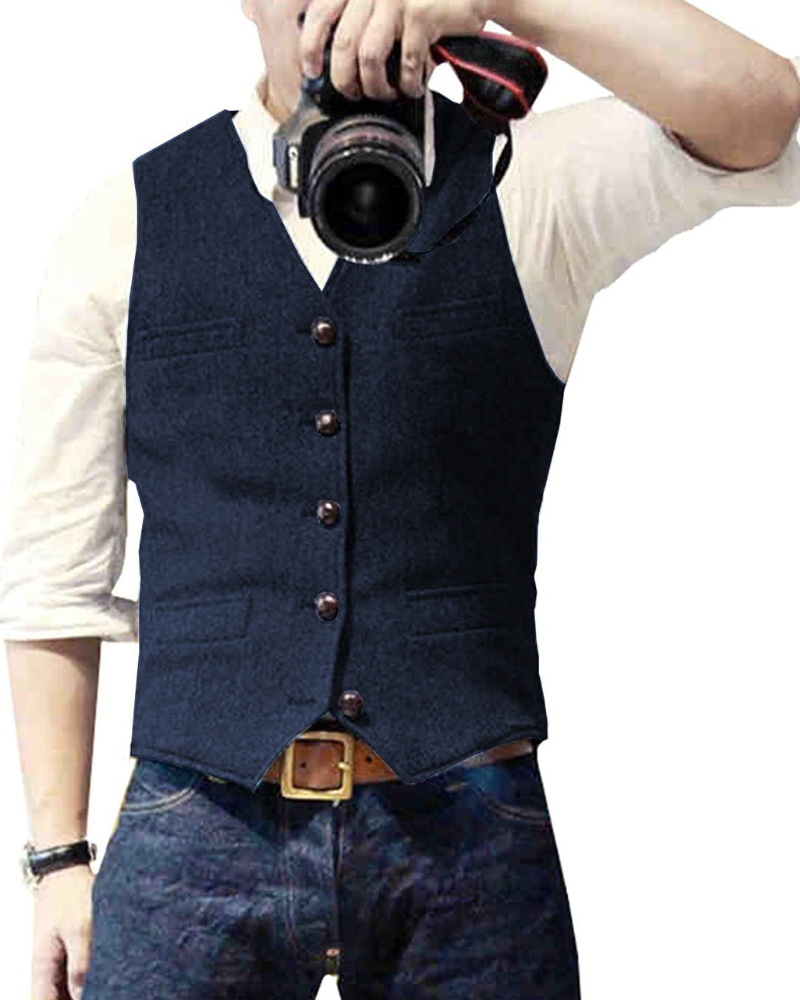 Herren Trachtenhemd | Geknöpftes Einreiher Casual Vest