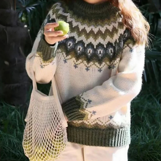 Norweger Grobstrickpullover Damen | Mit Muster Langarm