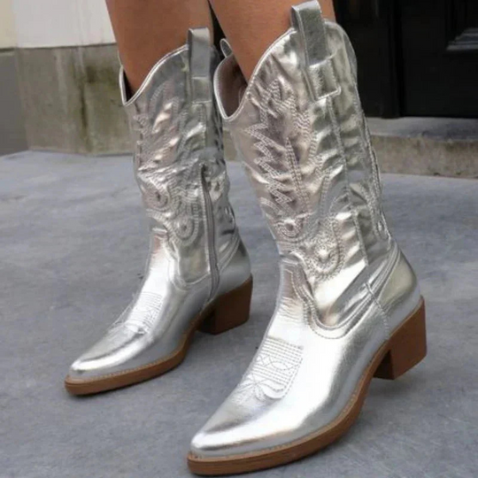 Damen Stiefel Cowboy Metallic | Komfort Modern Look