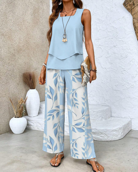 Damen Elegantes Twin Set | Ärmeloses Top und Gerade Geschnittene Hose