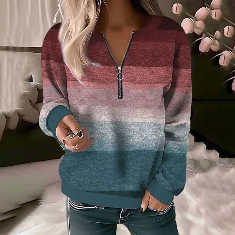 Pullover mit halbem Reißverschluss und Farbverlaufsmuster für Frauen