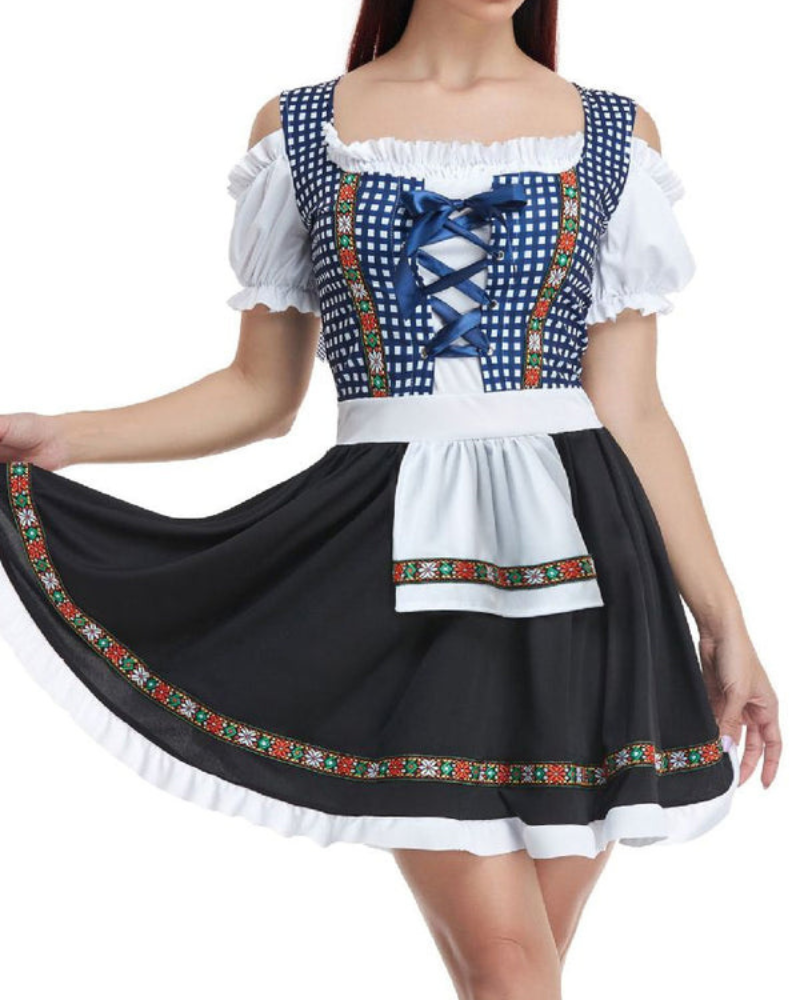 Damen Festliches Kariertes Dirndl Kleid | Mini