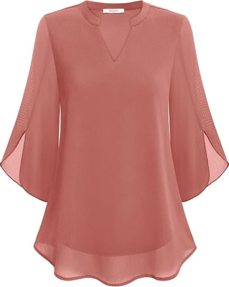 Damen Bluse Elegant | Lockere Tunika mit 3/4-Ärmeln und V-Ausschnitt