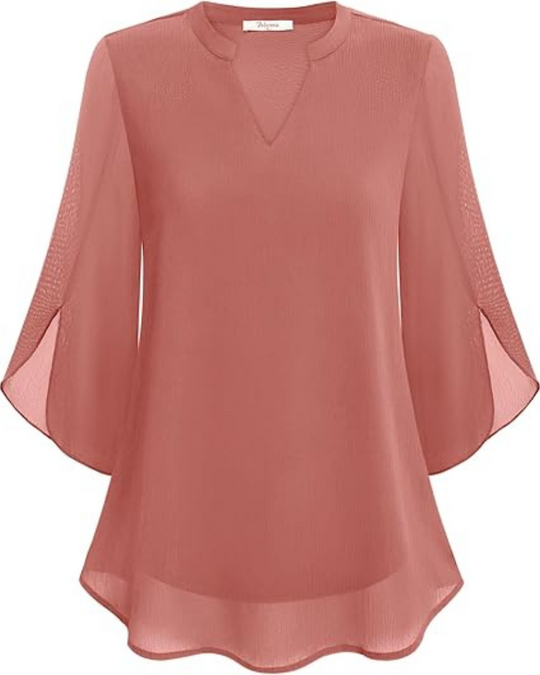 Damen Bluse Elegant | Lockere Tunika mit 3/4-Ärmeln und V-Ausschnitt