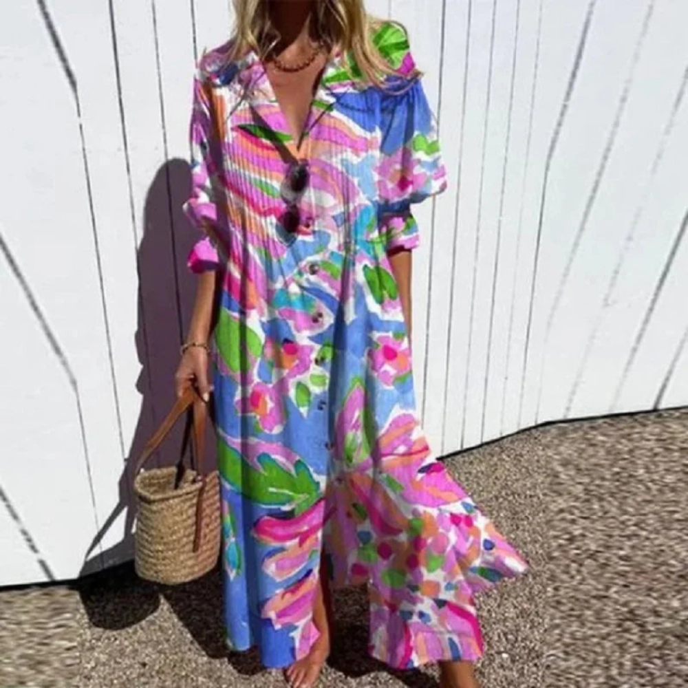 Damen Boho V-Ausschnitt Maxikleid | Elegante Sommermode